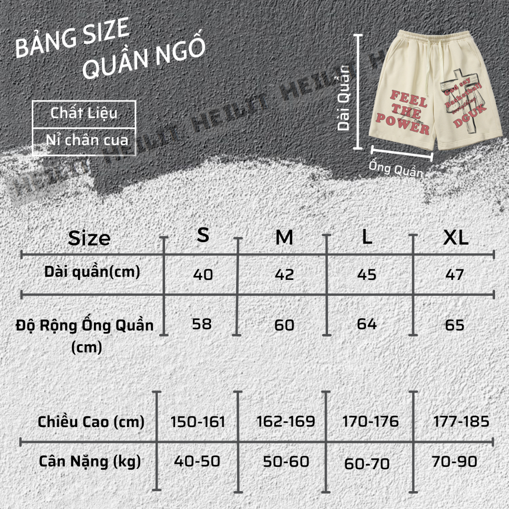 Quần Thun Ngố Nam Họa Tiết Nổi FEEL THE POWED HeiLit Short Nỉ Đùi Dày Dặn Có Túi Kết Hợp Dây Rút