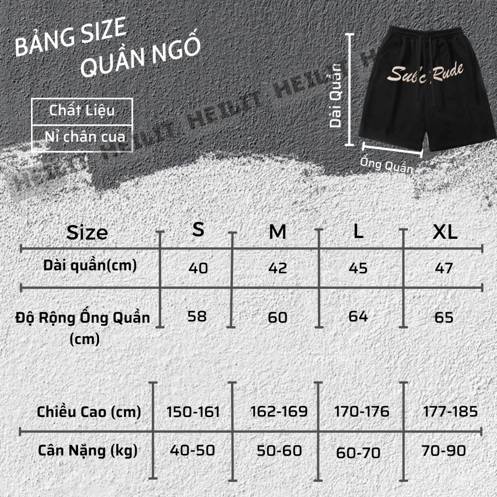 Quần Thun Ngố Nam Họa Tiết Nổi SUBC RUDE HeiLit Short Nỉ Đùi Dày Dặn Có Túi Kết Hợp Dây Rút