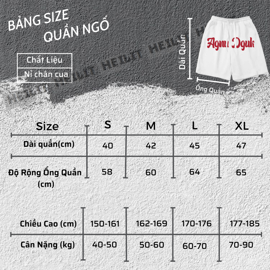Quần Thun Ngố Nam Họa Tiết Nổi AGNU DGUK HeiLit Short Nỉ Đùi Dày Dặn Có Túi Kết Hợp Dây Rút