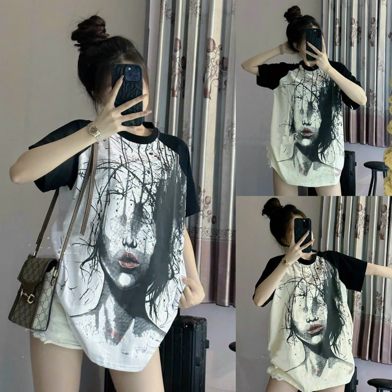 Áo Phông Pha Tay Hình Cô Gái 3D Loang Màu Hàng Loại 1