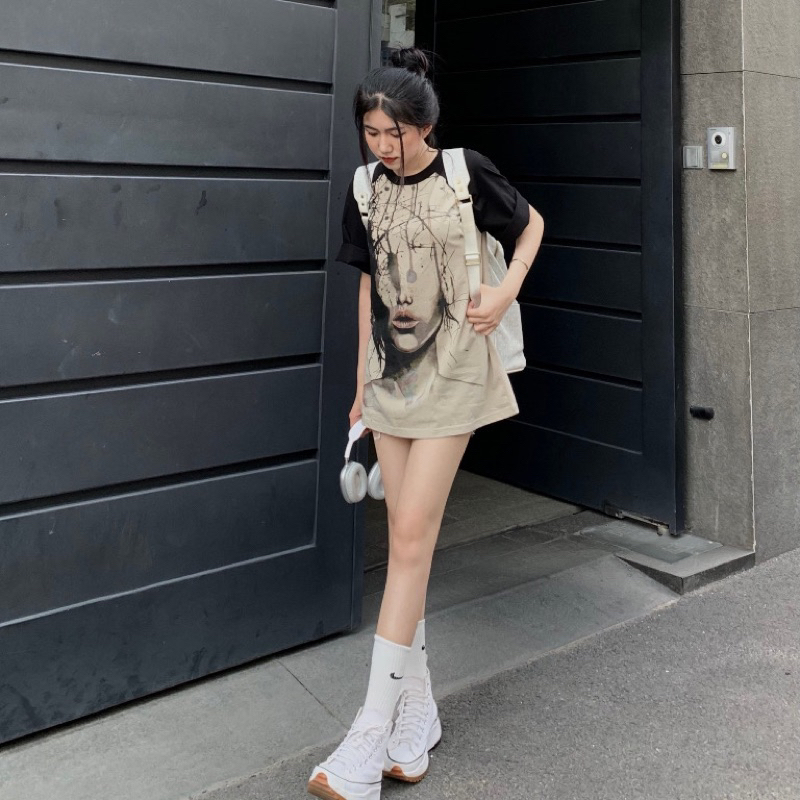 Áo Phông Pha Tay Hình Cô Gái 3D Loang Màu Hàng Loại 1