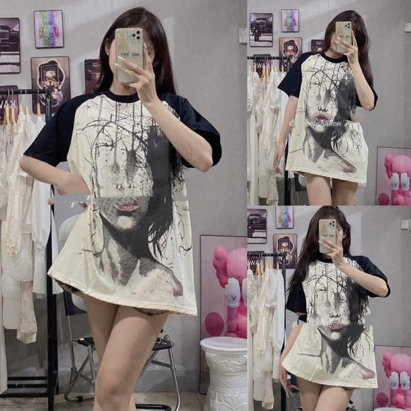 Áo Phông Pha Tay Hình Cô Gái 3D Loang Màu Hàng Loại 1