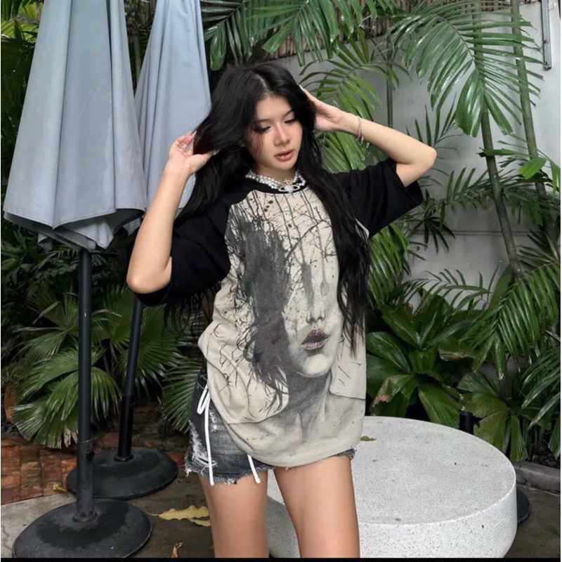 Áo Phông Pha Tay Hình Cô Gái 3D Loang Màu Hàng Loại 1