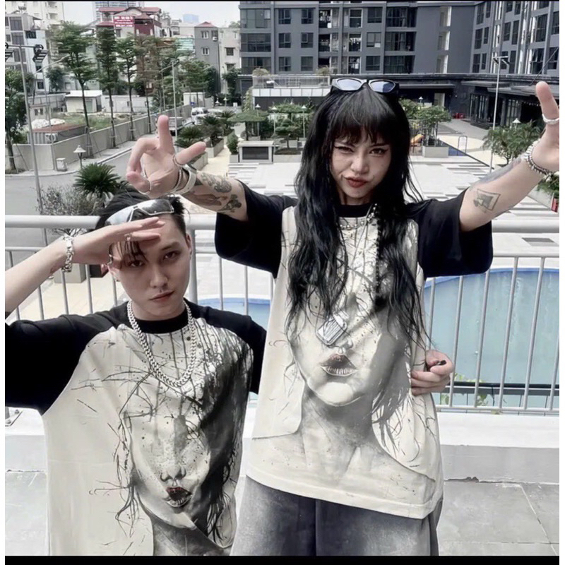 Áo Phông Pha Tay Hình Cô Gái 3D Loang Màu Hàng Loại 1