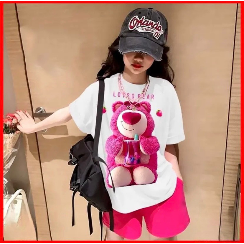 Đồ bé gái, set bộ cộc tay bé gái gấu dâu LOTSO BEAR chất cotton mịn mát, bộ quần áo bé gái mùa hè