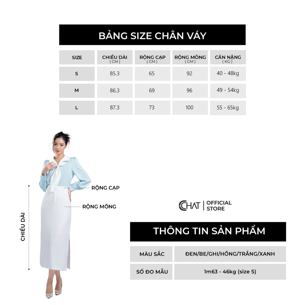 Chân Váy 𝐂𝐂𝐇𝐀𝐓 Kiểu Xẻ 1 Bên Dáng A Chất Tuytsi Cao Cấp Mềm Mịn 13CDS2022AT