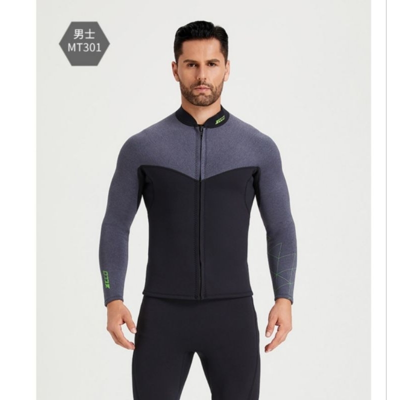 Áo bơi lẻ giữ nhiệt dài tay cho nam dày 2.5mm MT301 size 45-80kg ZCCO màu đen, màu xám, chữ xanh lá giữ ấm,cản gió