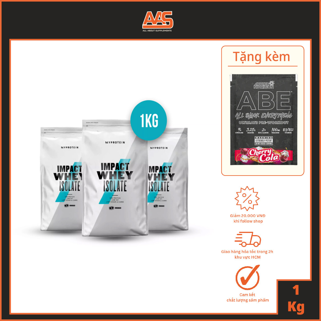 WHEY PROTEIN - IMPACT WHEY ISOLATE - 2.2lbs (1kg) - Bổ sung protein tăng cơ giảm mỡ - Từ Châu Âu