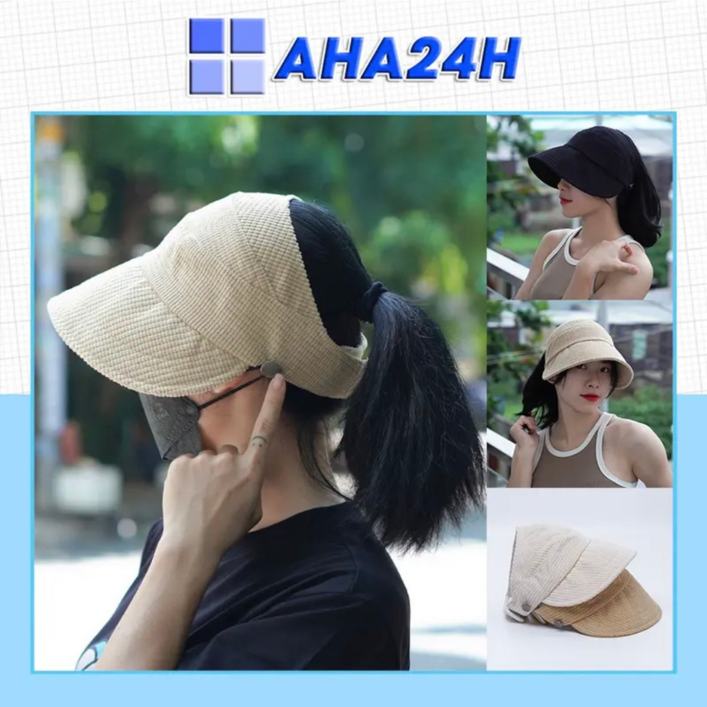 Mũ chống nắng nữ khoét nữa đầu búi tóc cao thời trang chất vải nỉ nhung AH1813