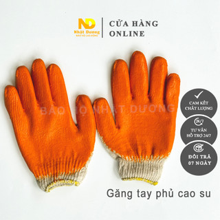 Găng tay len phủ cao su cam chống trượt, bao tay lao động dùng trong khuân vác sắt thép cơ khí làm vườn