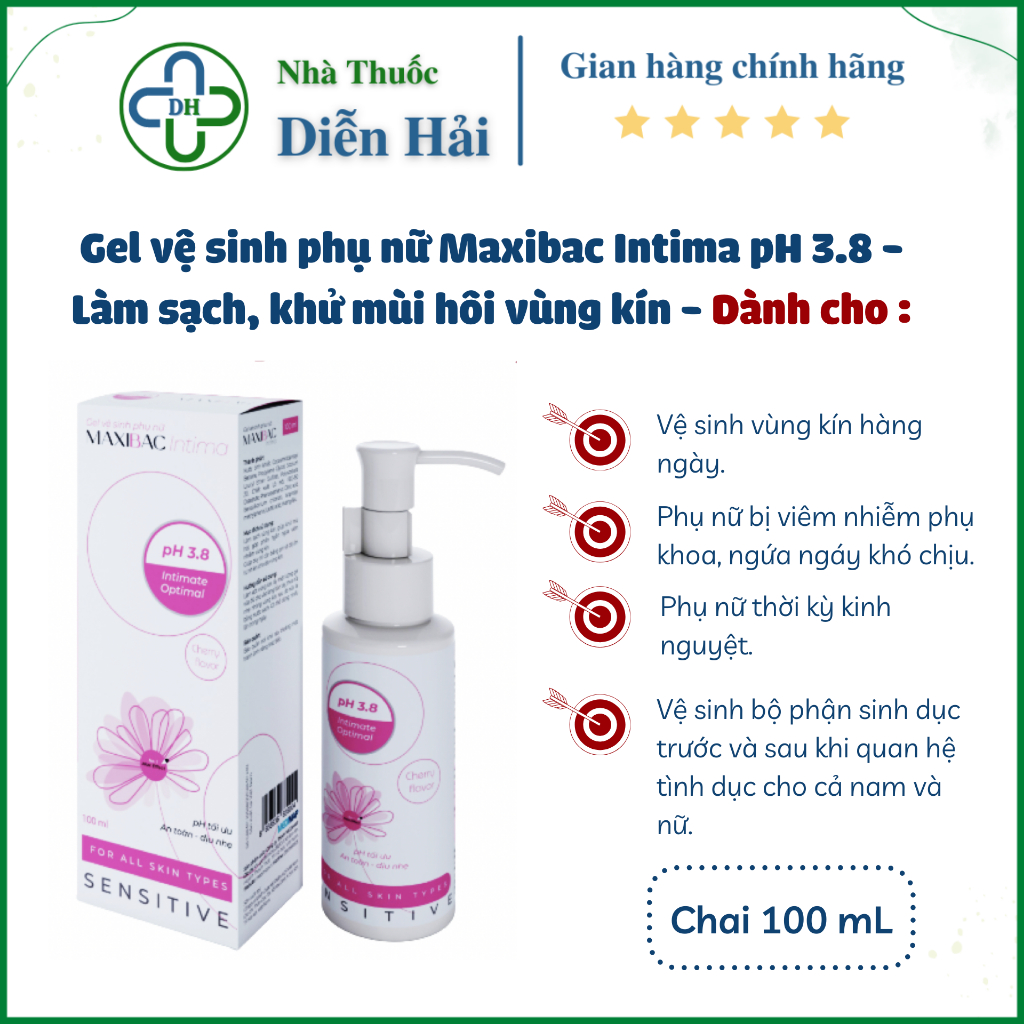 Dung dịch vệ sinh phụ nữ, ddvs MAXIBAC INTIMA GEL, nước rửa phụ khoa hằng ngày giúp làm sạch vùng kí