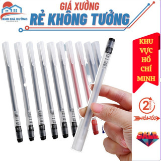  Bút bi gel 220.5mm Béo shop bút bi nước nắp cài ngòi kim 13cm mực ra đều màu Đen Đỏ Xanh dùng cho học sinh