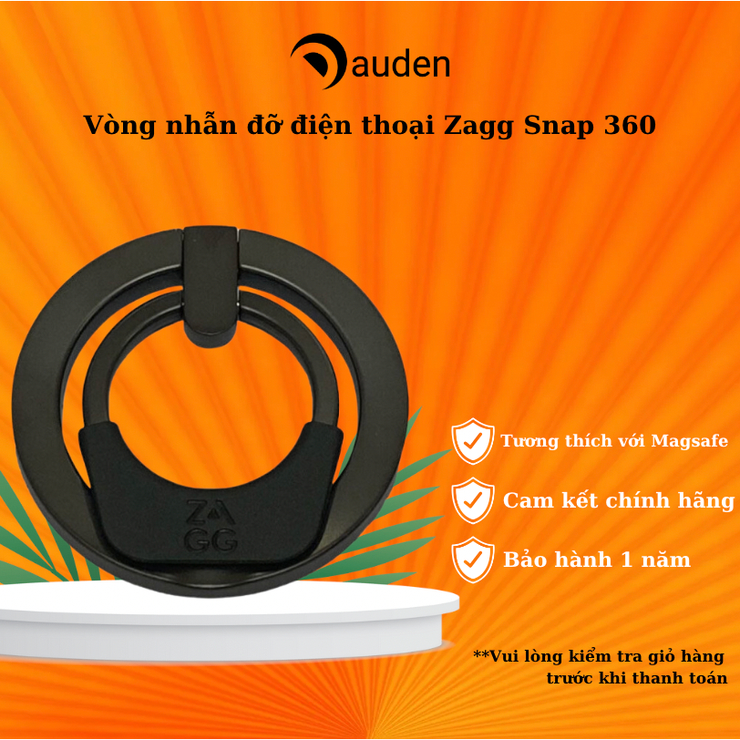 Vòng nhẫn đỡ điện thoại Zagg Snap 360 -  Black/ Nickel - Bảo hành chính hãng 1 năm- Dâu Đen