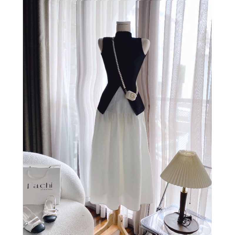 🎀QUEEN STORE🎀 SET ÁO SÁT NÁCH KHOÉT LƯNG MIX CHÂN VÁY