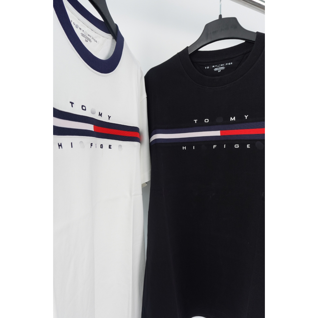 Áo thun Tommy Basic Embroidered Flag Logo - Logo Dệt Kim Chất 100%cotton mịn dày 250GSM nặng trên 300gram