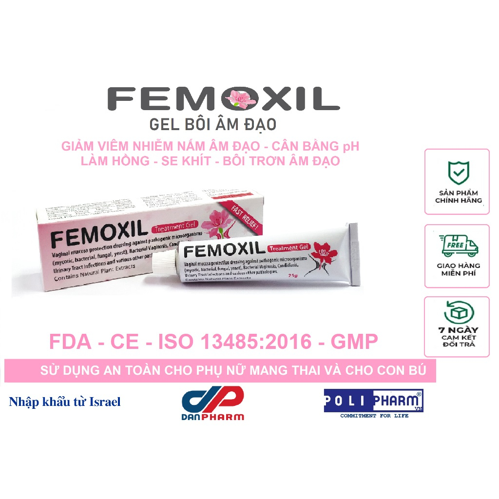 Chính hãng Gel bôi nấm âm đạo, se khít, bôi trơn âm đạo Femoxil nhập khẩu Danpharm, israel tuysp 25g