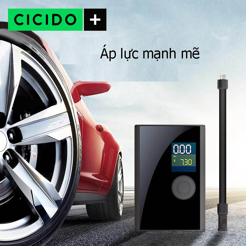 Bơm lốp không dây chính hãng Cicido, Bơm ô tô có đèn led và màn hình hiển thị chế độ thông minh, bơm không dây đa năng