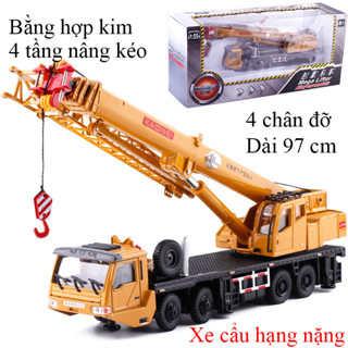 Mô hình xe cẩu hạng nặng 4 tầng bằng hợp kim nguyên khối kéo dài 97cm có 4 chân đỡ, 8 bánh xe gấp gọn mở rộng được