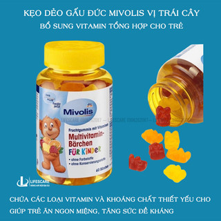 Kẹo gấu của Đức Mivolis Multivitamin vị trái cây, bổ sung vitamin tổng hợp cho trẻ, 60 viên