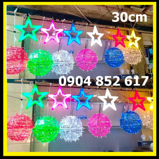 Đèn LED trang trí ngoài trời Hình Quả Cầu Mây Ngôi Sao 30cm Trang Trí giáng sinh noel năm mới, tết, ngoài trời