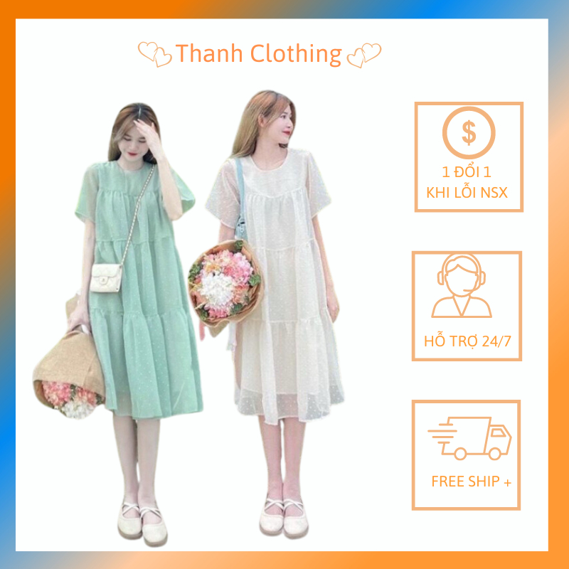 Váy Bầu Thiết Kế Thời Trang Voan Bi Nổi Freesize Xinh Xắn Trẻ Trung