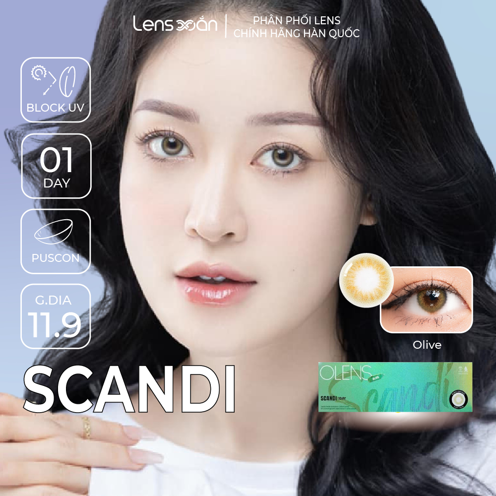Kính áp tròng cận 1 ngày LENS XOẮN lens tự nhiên trong veo nhẹ nhàng xanh olive OLENS SCANDI OLIVE