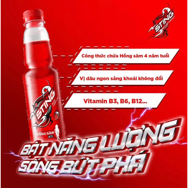 Thùng 24 Chai Nước Tăng Lực Sting Dâu