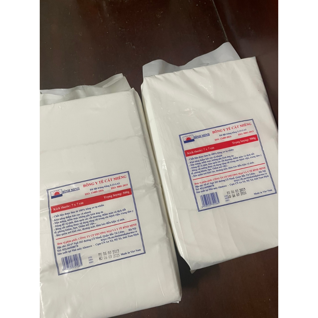 Bông cắt miếng sẵn Bình Minh  Gói 0.5kg – Bông dùng trong spa, phun xăm, vệ sinh cá nhân, tẩy trang