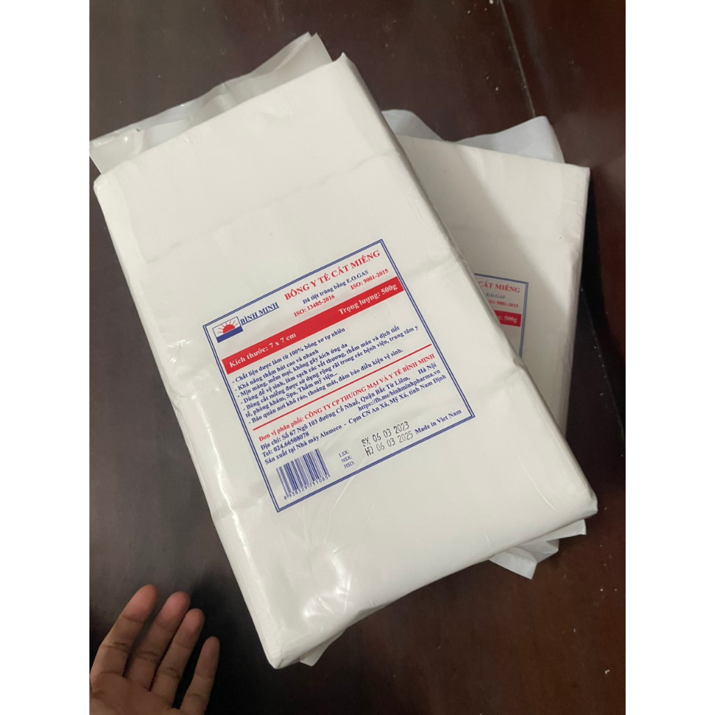Bông cắt miếng sẵn Bình Minh  Gói 0.5kg – Bông dùng trong spa, phun xăm, vệ sinh cá nhân, tẩy trang