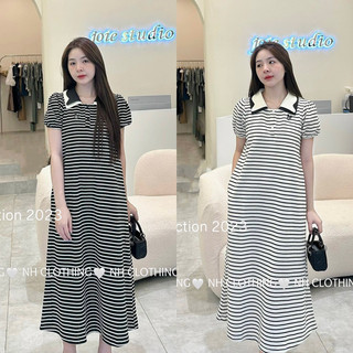 Váy cottong kẻ mickey tiểu thư mềm mát