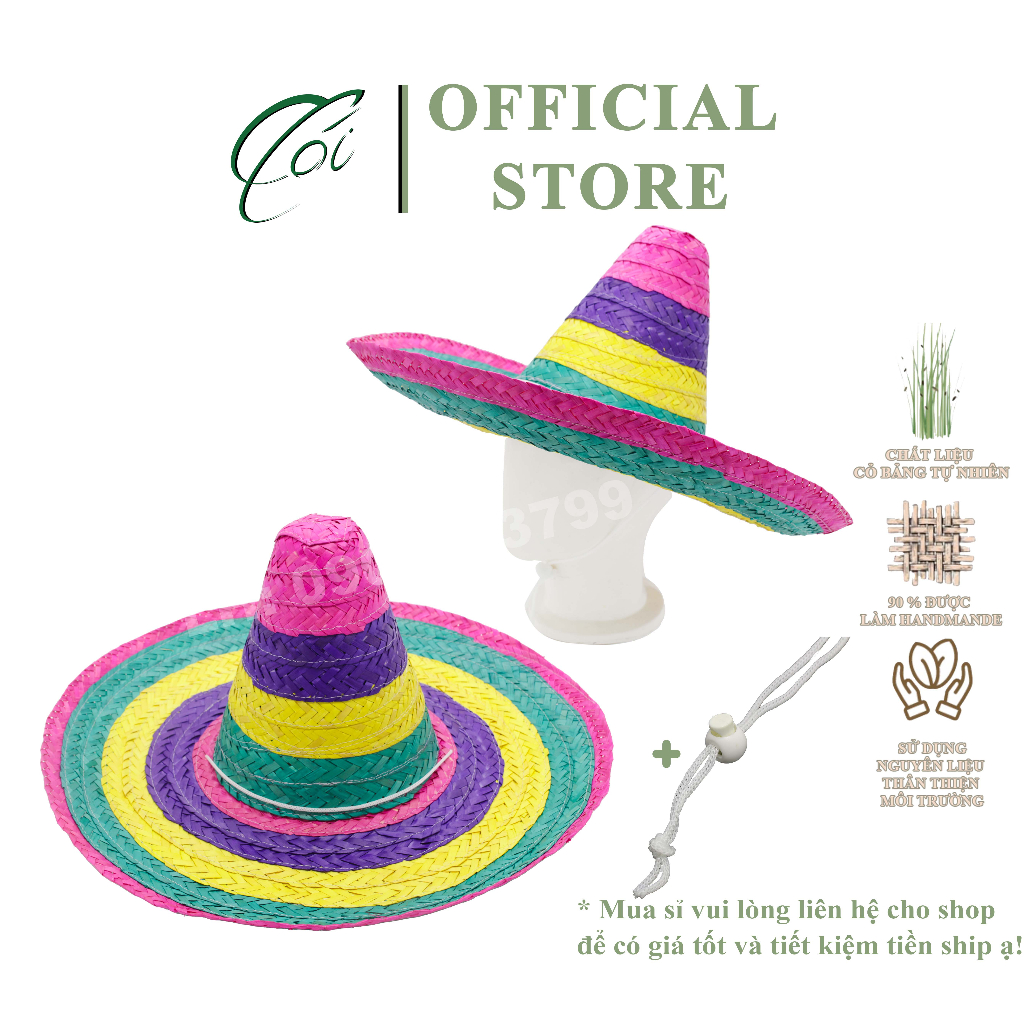 (Combo 6 đến 10) Nón Cói, Nói du lịch, Nón đi biển, Nón Mexico đầu nón màu hồng bắt mắt