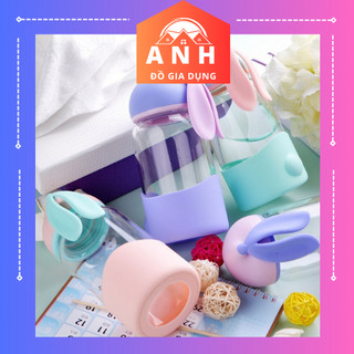 Bình nước thủy tinh bọc nhựa tai thỏ dài 340ml