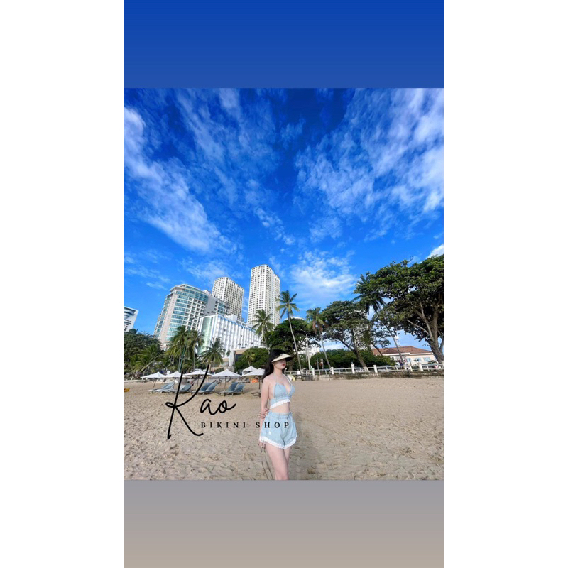 Set bikini Jean size S M L XL / áo sẵn mút