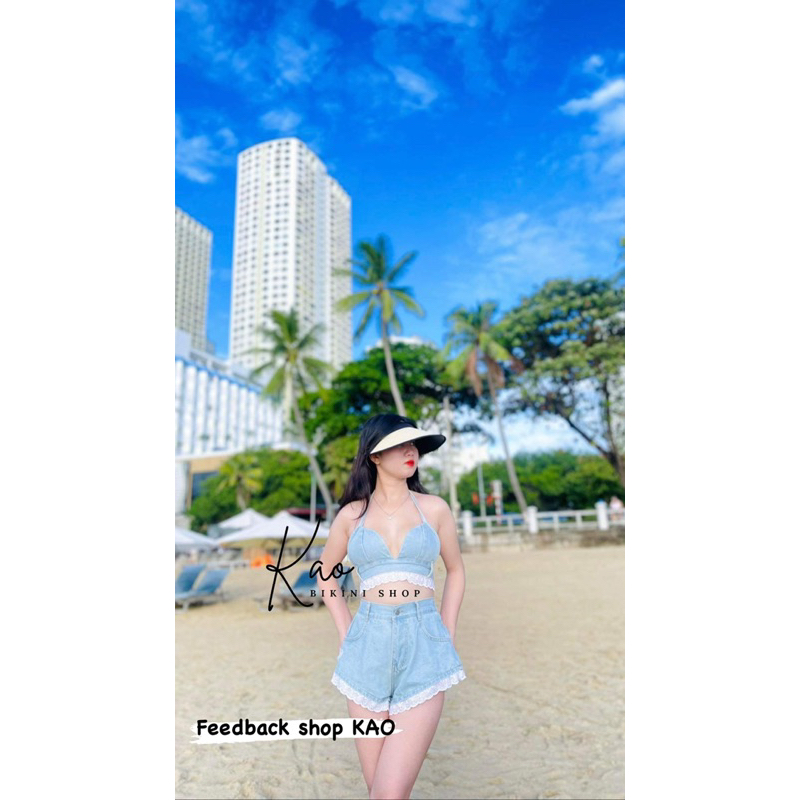 Set bikini Jean size S M L XL / áo sẵn mút
