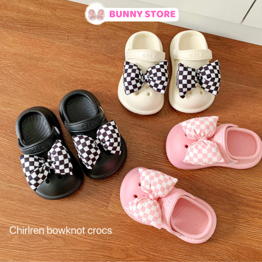 Dép bé gái cross gắn nơ caro dễ thương Bunny Store, dép sục cho bé dành cho trẻ em từ 1 đến 4 tuổi siêu nhẹ BN42