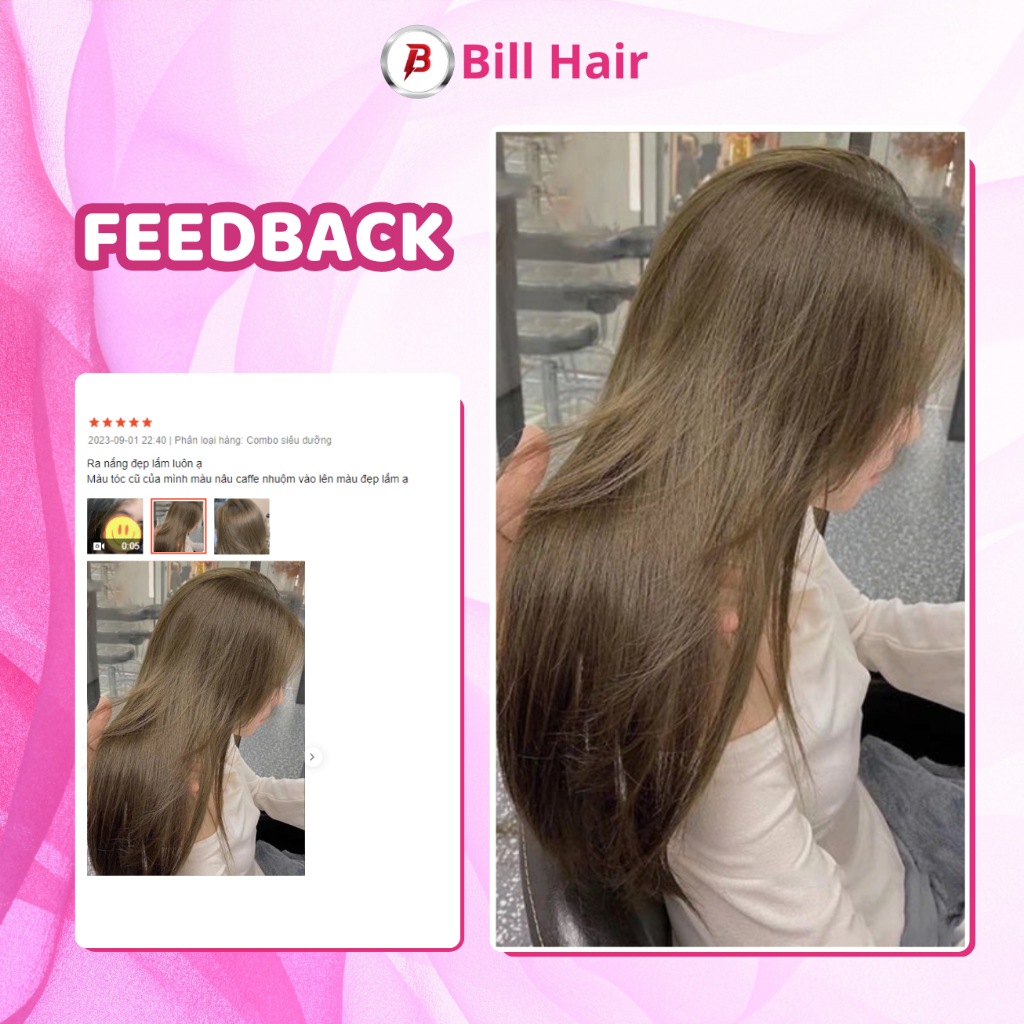 Thuốc nhuộm tóc NÂU LẠNH không tẩy, lên từ nền đen, tặng kèm trợ nhuộm và găng tay| Bill Hair, Billhair