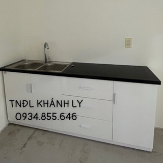 Tủ bếp nhựa có 2bồn rửa180x80 trắng bồn vòi và mặt ốp gạch tặng dán che viền gạch