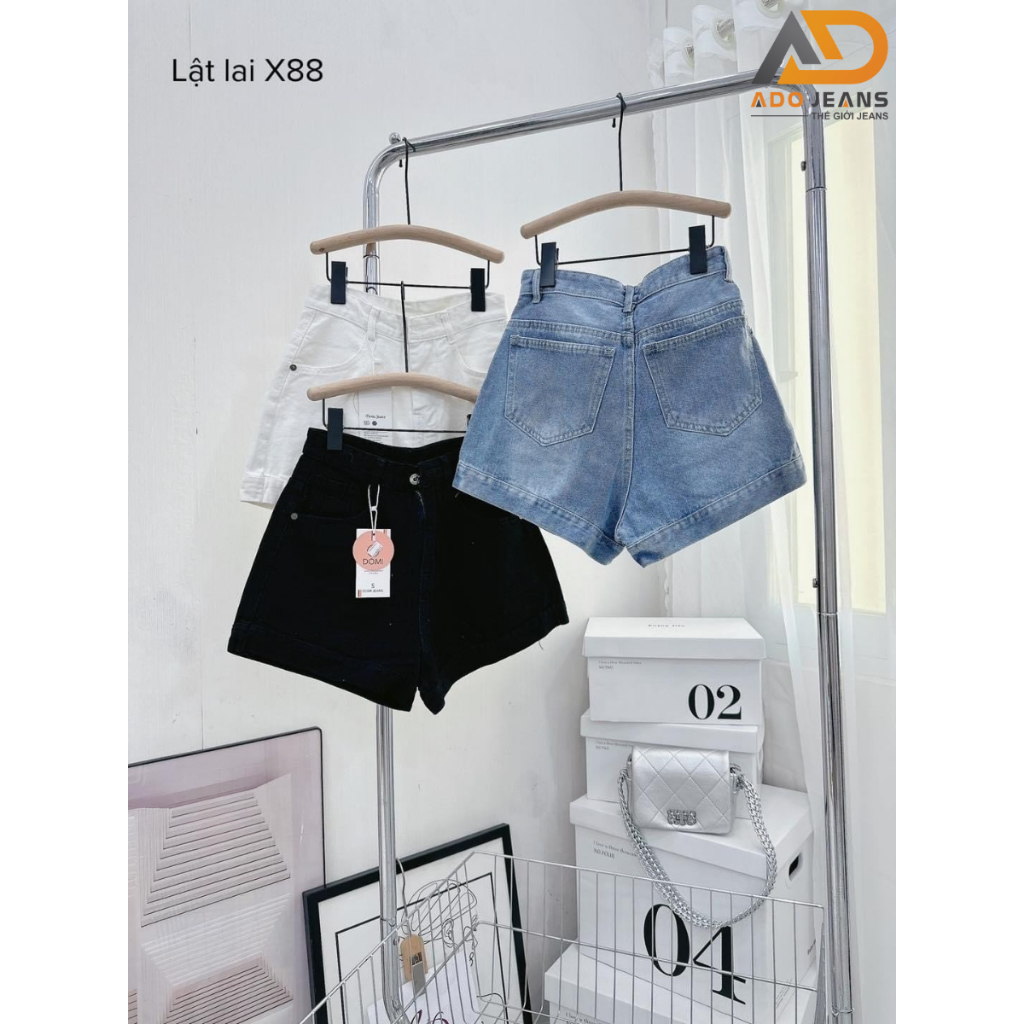 Quần short jean nữ, quần bò lưng cao lai lật cao cấp ADO JEANS (Mã X88)