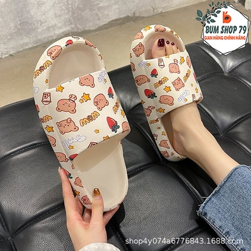 Dép bánh mì nữ hình mặt gấu - Dép lê quai ngang chất liệu EVA nhẹ êm chống nước đi mưa đi biển đi trong nhà hot hè 2021