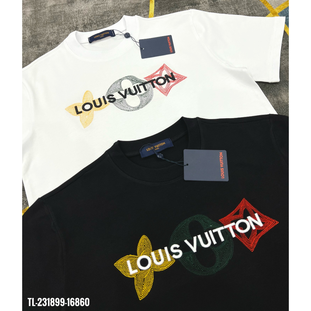 Áo Thun Nam Cao Cấp LV Logo Thêu 100% Cotton 250gsm Dày Dặn Hàng Siêu Cấp