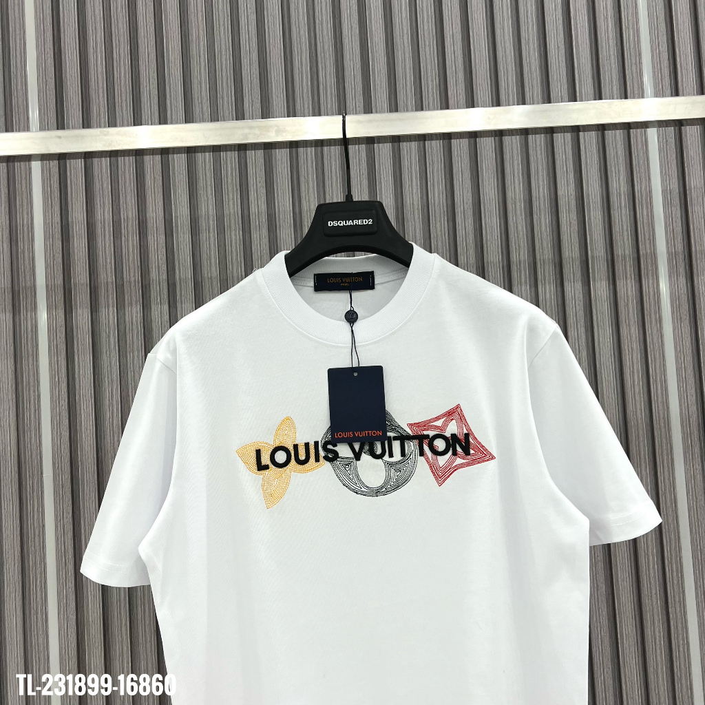 Áo Thun Nam Cao Cấp LV Logo Thêu 100% Cotton 250gsm Dày Dặn Hàng Siêu Cấp
