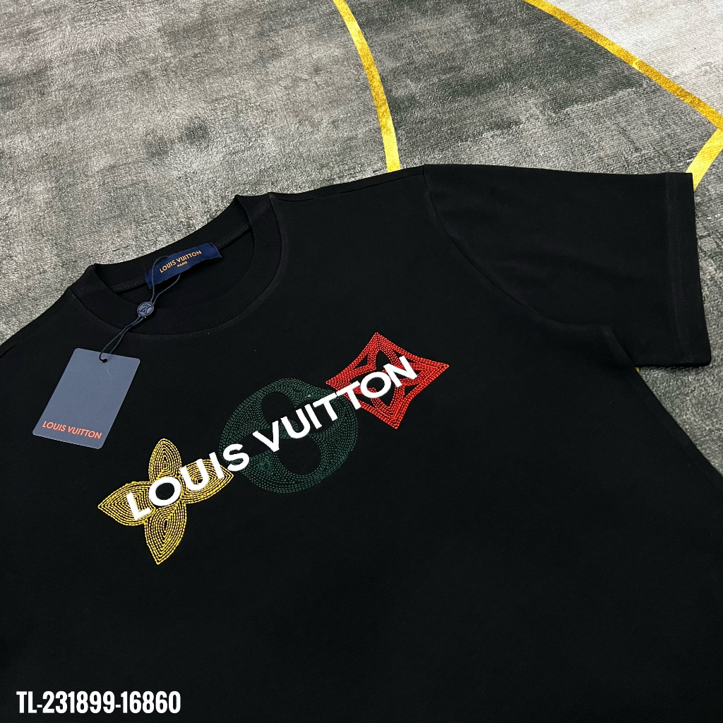 Áo Thun Nam Cao Cấp LV Logo Thêu 100% Cotton 250gsm Dày Dặn Hàng Siêu Cấp