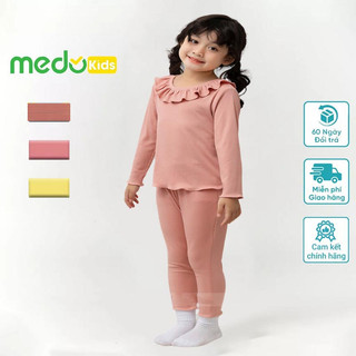 Đồ bộ dài tay Medokids chất len tăm mềm đẹp,co giãn áo thiết kế cổ bèo điệu đà tiểu thư siêu xinh cho bé gái