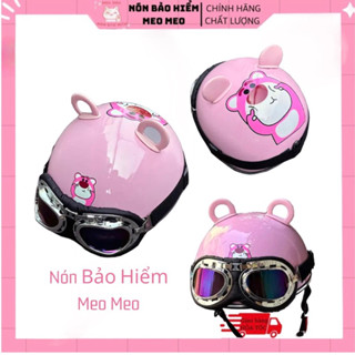  Nón Bảo Hiểm in hình stick cute Mũ bảo hiểm gấu dâu kèm kính phi công và phụ kiện tai thỏ các màu 
