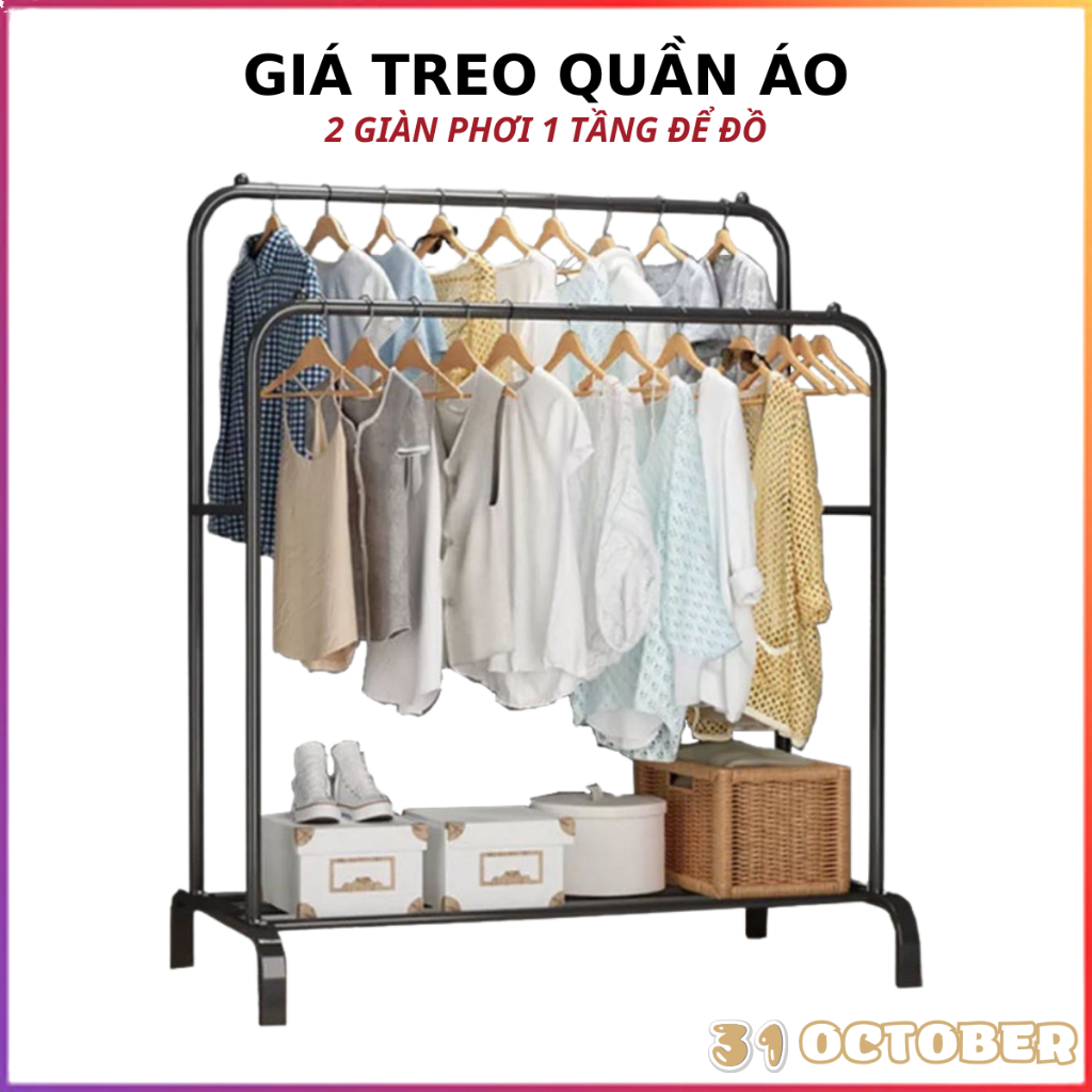 Kệ Treo Quần Áo Bằng Sắt - Giá Treo Quần Áo Kim Loại Chắc Chắn Tiện Lợi 2G-1T