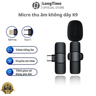 Bộ Micro Thu Âm Không Dây Cài Áo Longtime K9 Cho Điện Thoại (1 Mic, 2 Mic) Lọc Tiếng Ồn Để Livestream Ghi Âm Quay Video