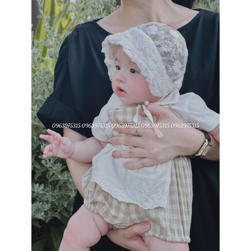 Mũ ren hoa đội đầu cho bé, mũ bonnet đội đầu tiểu thư cho bé.