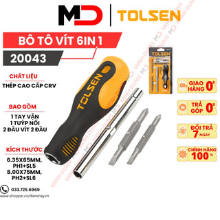 Tô vít đa năng 6 trong 1 TOLSEN, Tua vít đảo đầu 2 mũi vít thép Crv cao cấp, Hàng chính hãng, chuyên sửa chữa 20043