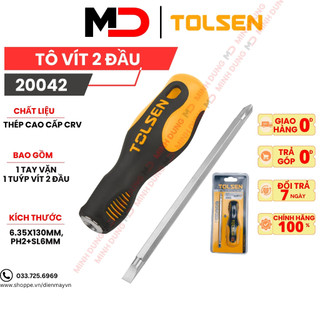 Tô vít đổi đầu 2 trong 1 TOLSEN có từ tính, Tua vít 2 đầu 6x135mm cán mềm, thép CrV cao cấp, hàng chính hãng 20042