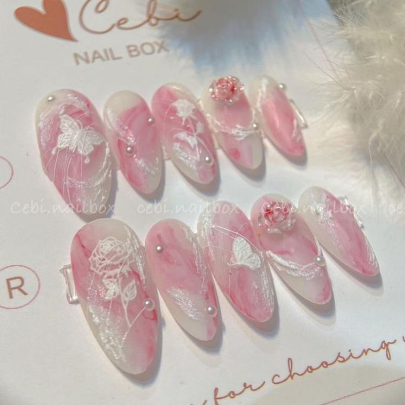 Móng giả_nail box móng thiết kế hoa hồng